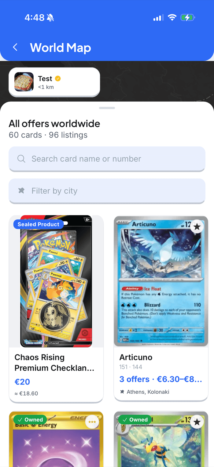 World map of card listings worldwide